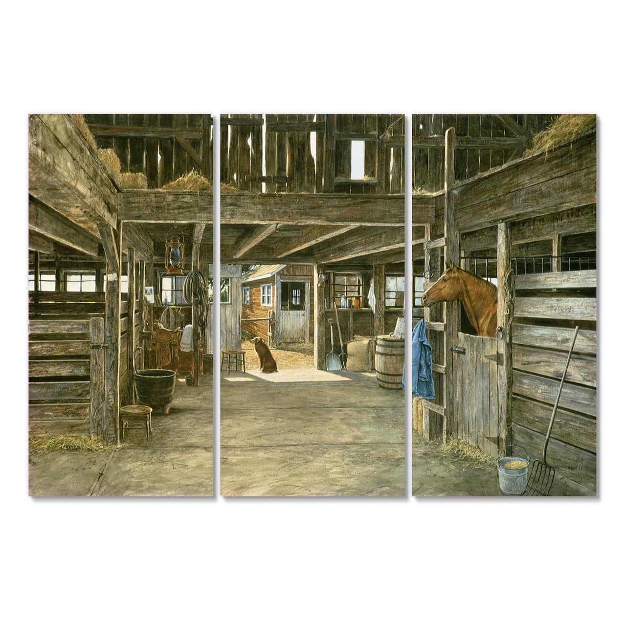 Designart - The Horse In The Barn And Dog In Doorway - Farmhouse Premium Canvas Wall Art